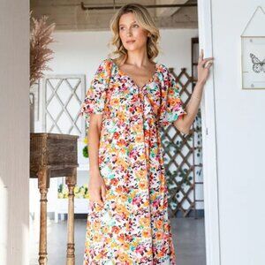 ✨NWT Lime 'N' Chili Floral Print Sweetheart Neck Tie Front‎ Midi Dress